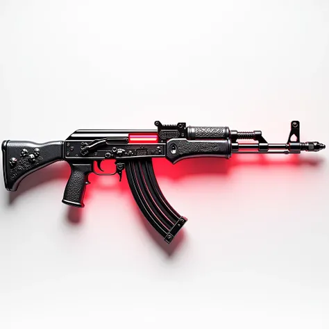 Detailed ak47 with red light,  y2k style and skulls in the model  (White background)