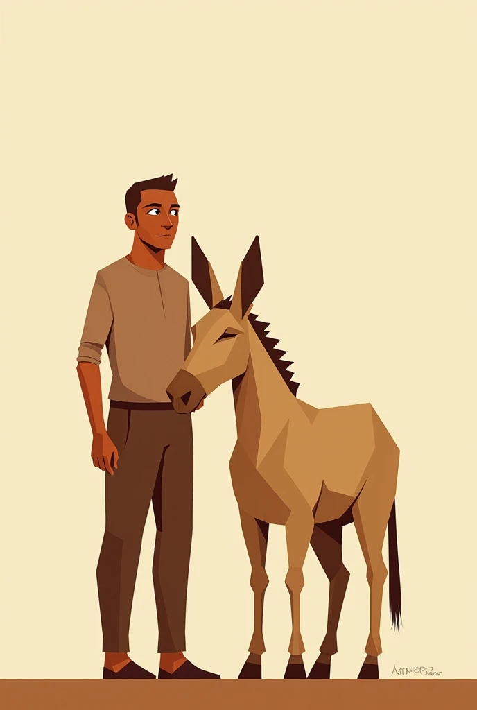  It creates a minimalist and cubist image that represents the friendship of the man and his donkey. And it uses a lot of warm smells s 