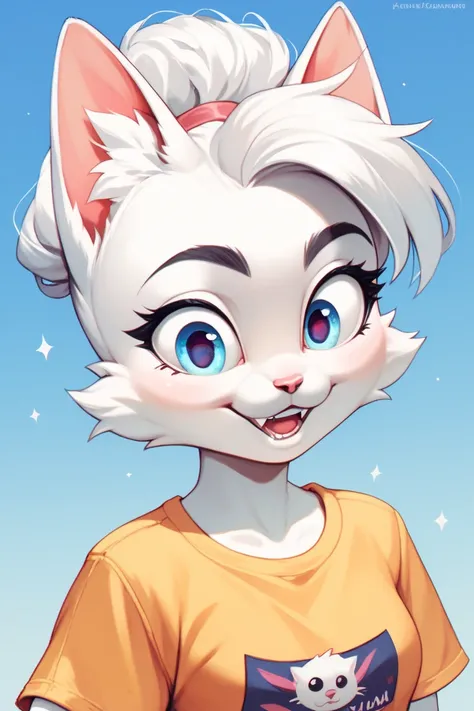 Female furry teenager white cat fluffysonicxl style