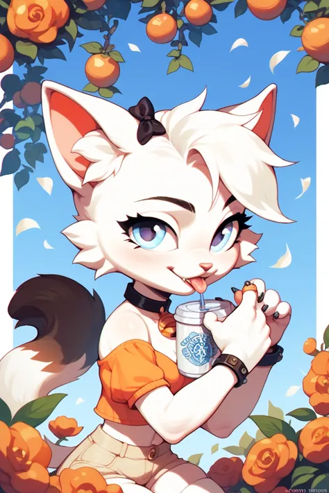 Female furry teenager white cat fluffysonicxl style