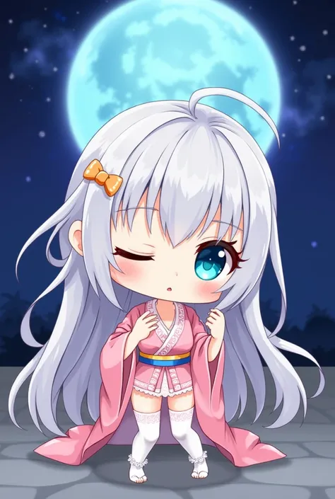 art by dagasi, (  :1.5), Chibi, ( masterpiece), ( high definition ), ( High resolution), ( visible feet), ( detailed skin), ( detailed shading), ( beautiful rendering art), cyan eyes,  bright eyes , neon eyes ,  bright eyes , medium breasts,  pink lace lin...