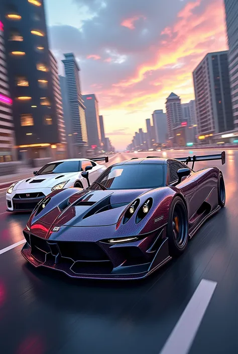 Create a photo with three cars , um pagany huayra, GTR R35 kit Libert Walker black and GTR R34 white for cell phone wallpaper make them all fit in a single photo
Remark:The cars are good but look where they are and very colorless in this scenario change
Yo...