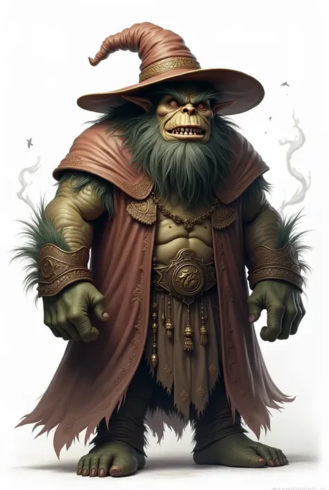 Draw an ogre in a wizard costume on a white background