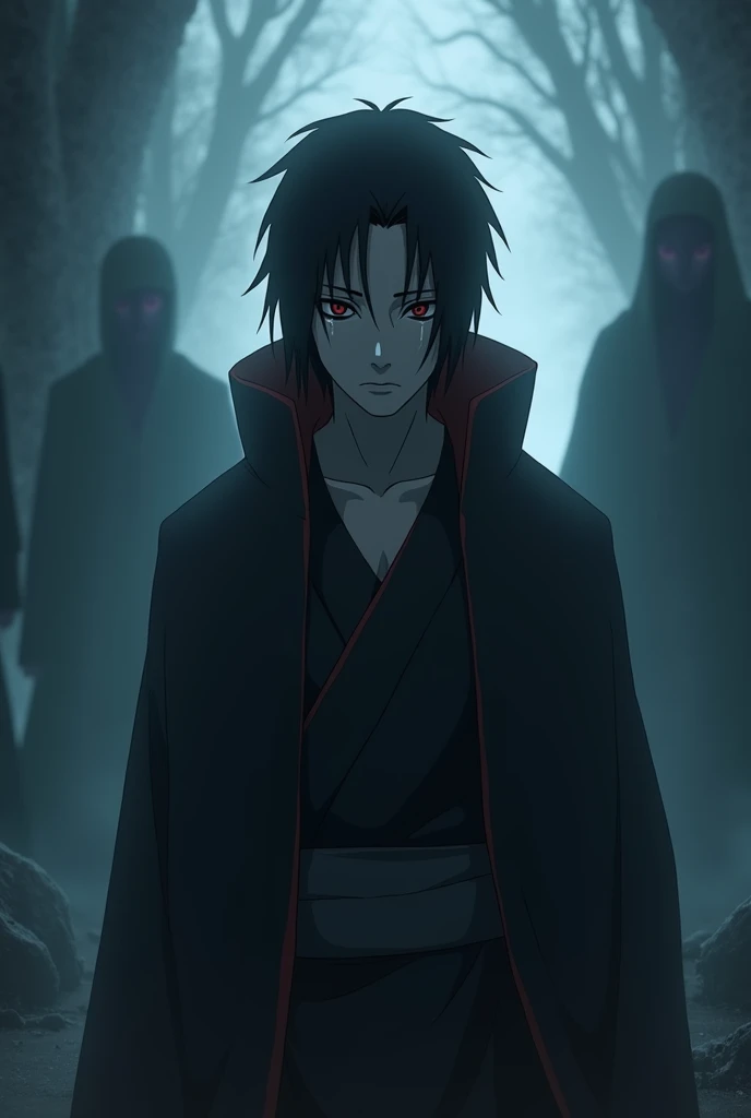 Play the anime character Itachi Uchiha with a sad and melancholic chorus 