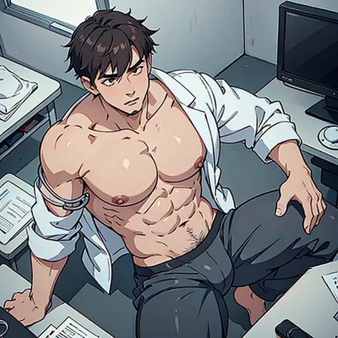 ((Handsome young male with huge manly breasts is the the main character of yaoi hentai - he is in hospital　Examination room with a Doctor old man a A man who sexually harrasses the young guy during examination)), ((an Old man 80 years old doctor sexually h...