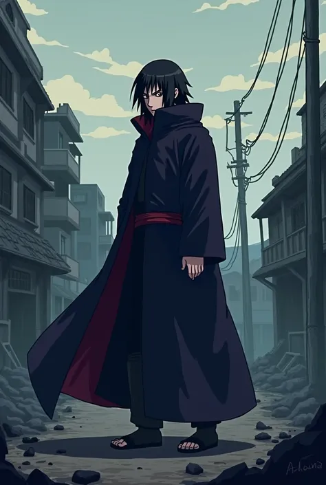 Make me the character Itachi Uchiha with a melancholic and sad pixel art environment