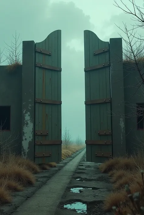 an abandoned compound with an open gate, but more realistic