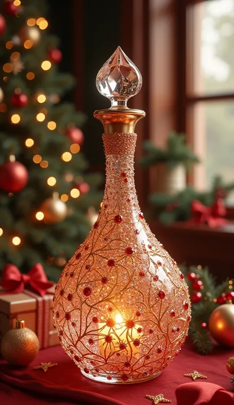 A beautiful bottle with jewels on it、 Christmas decorations 、Beautiful interior、The MerryChristmas 、 real