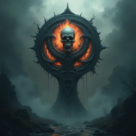 Dungeons and dragons Holy Symbol of Death, Night and Fire  Foggy Background