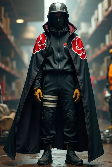 Create a maintenance technician with his helmet and instead of the reflective vest, put the Naruto akatsuki cape on him to make the image somewhat realistic