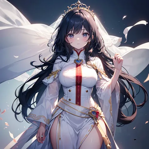 (( very detailedなCG unity 8kの壁紙)), masterpiece,  Ultra Detailed , floating,  High Definition ,  sexually explicit, 
 princess, White Mage, (long、 in a white and red sheer layered long dress、It has long detachable wide sleeves and intricate embroidery ), 
 ...