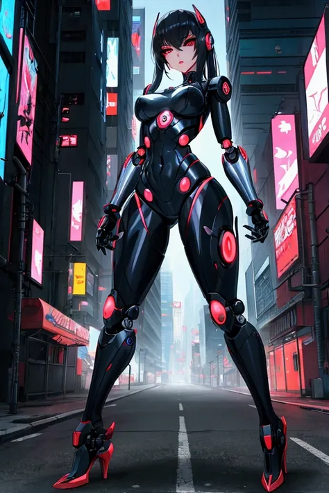 full body of stylized anime robot girl, cyberpunk style, sexy pose , human face