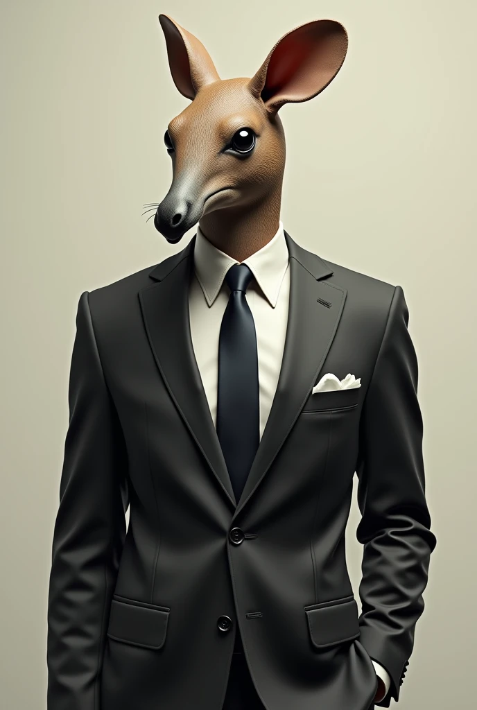 Make a man in a suit with a platypus mask 

