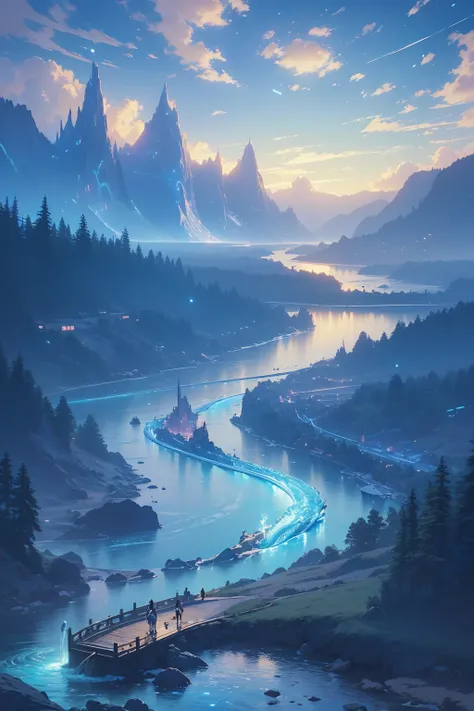 (magical pretty  blue stream overlay scene), (( floating island)), (cloud),   soft writing similar to Gremory, Clean Background, beautiful  scenery, masterpiece,   High Quality ,   beautiful graphics,   high detail,by Thomas Kinkade,   Art Station  ,  Shar...