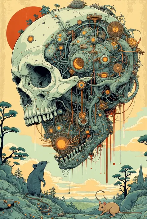  has pictures of skulls and mice、 Ukiyo-e、The album cover by John Barker 、Detailed cover art、CD cover artwork
