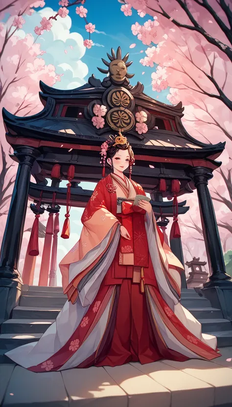 Japanese ancient temple cherry blossom Japanese witch background