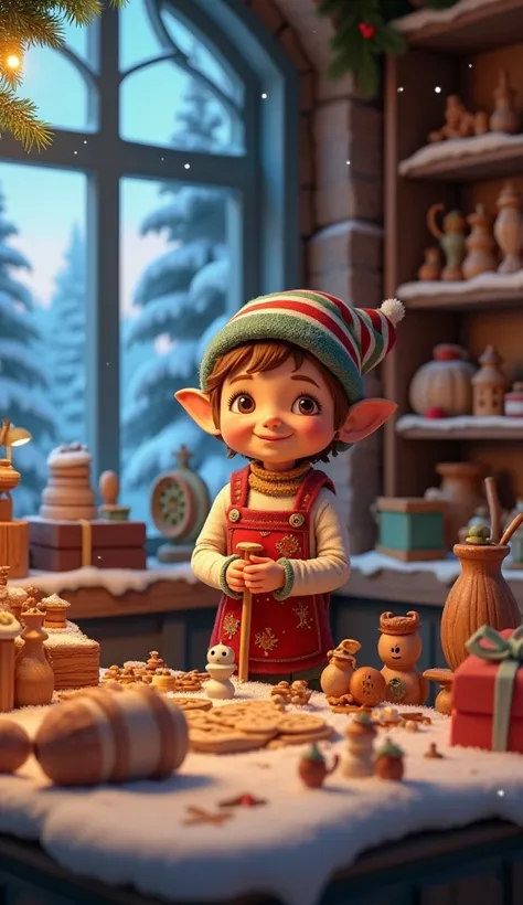 Anime 3D cartoon elf, making toys, christmas