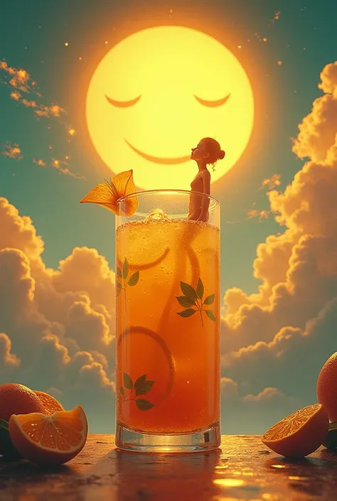  Imagine the day being born inside a big glass of caipirinha, Background of the Sun forming a smile , CBX Caipirinha track 