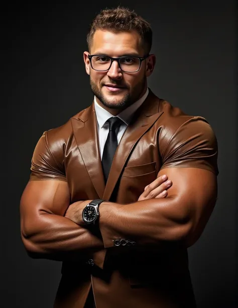 Nick Bosa, muscular, chiseled jaw, strong physique, undercut haircut combed back, short beard, showing off his well-defined physique. His skin glistens with sweat, highlighting his bulging muscles, Muscular man radiates confidence and power, his defined an...