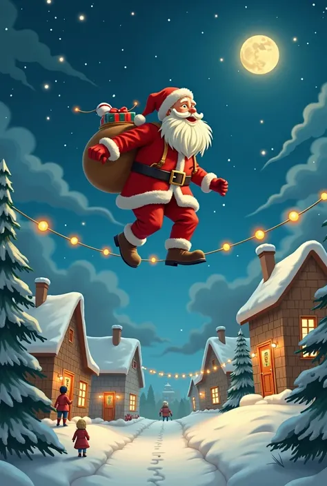 On Christmas santa is coming on electrical wire 