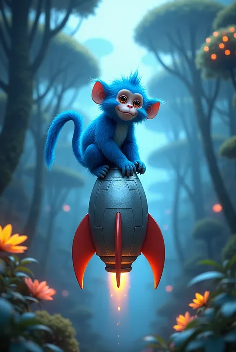 Blue forest monkey on a Solana rocket