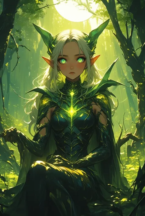 A beautiful elderly elf woman with elven ears, tired eyes magically sparkly and having two colored irises, the irises are clear blue and clear brown, her chin and cheekbones are elegantly sharp, the nose is thin and beautifully shaped, she wears an elven o...