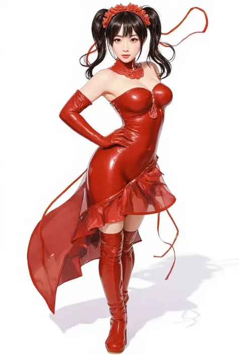 (( top quality )), ((masterpiece)), ( Details), 1girl,  sexy, boots,Rubber Gloves,Rubber Dress,Separate,first round