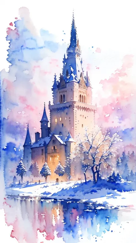 (masterpiece:1.2,  top quality ),( very detailed),(((watercolor))),8k, wallpaper, Christmas season,  Illuminations, French landscape,Mont Blanc