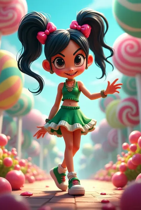 Vanellope from Disney in a green and white outfit
