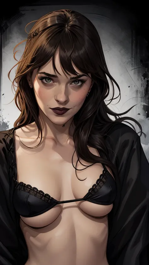 closeup of a woman in a black top and a black bra, estilo de arte de charlie bowater, Estilo Charlie Bowater, retrato de vampiro, arte do personagem charlie bowater, Alena Aenami e Artgerm, Neoartcore e Charlie Bowater, Charlie Bowater cores ricas e profun...