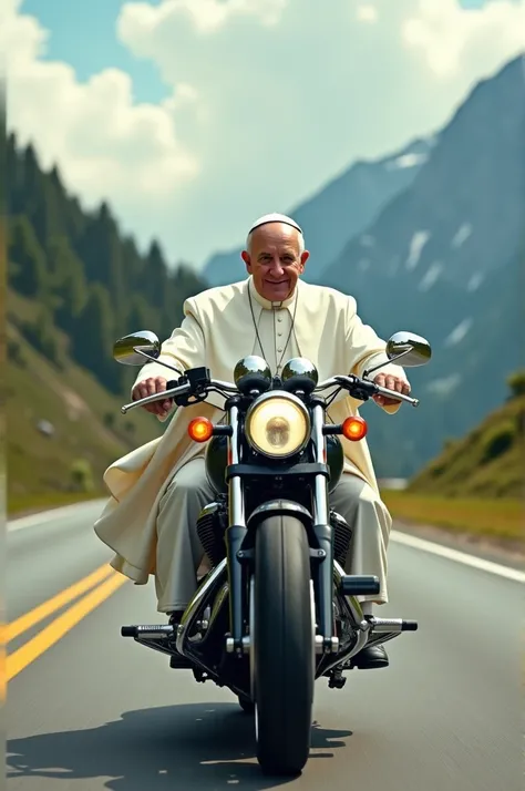 Papa Francisco riding a motorcycle 