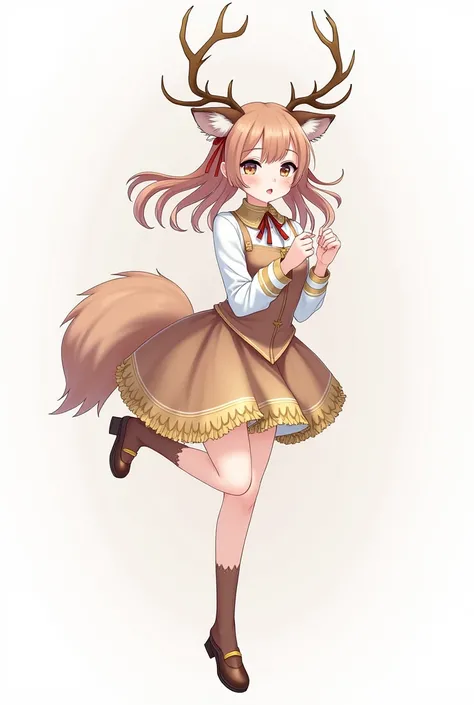 anime girl with deer horns and a dress on, a character portrait by Kamagurka, pixiv contest winner, furry art, thicc, fullbody commission for, , full body portrait of a short!, anthropomorphic deer female, oc commission, anthropomorphic female deer, commis...