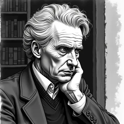 Create a black and white drawn image of SØREN KIERKEGAARD
