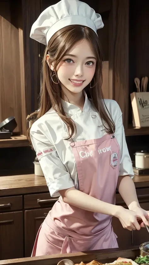 (cowboy shot), from front, (nsfw), (((fancy kitchen))), (((dinner focus))), ((Your mouth is dirty with sauce from cooking)), 
1girl, chef, cooking, (happy smile), Glowing Skin, Sexy and Beautiful woman, Celebrity Women, Small face, slender, 
brown hair, ch...