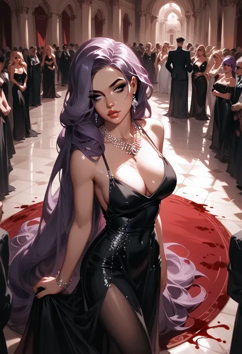  score_9,  score_8_above,  score_7_above,  source  _animated, arrogant,girl, very elegant, expressive eyes, Nostalgic girl,  semi-transparent dress,  black dress , in a palace, dramatic light (dramatic light),  thick hair,  purple hair, ,delicate woman, da...