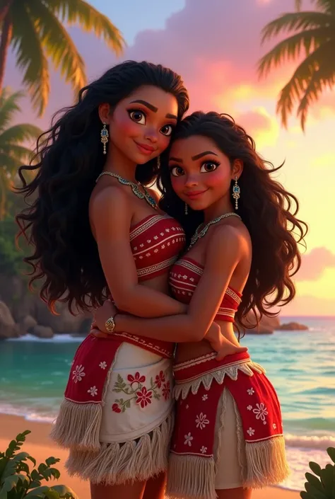 I need 2, one with only moana and one only her sister, should depict the same background like theyre hugging eachother 