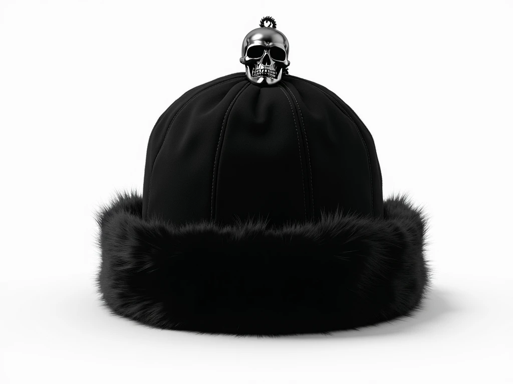 Black ushanka object only y2k (White background) with a skull keychain on top