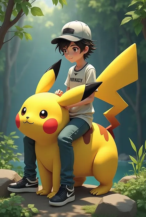 no anime clothes, sitting on a pika