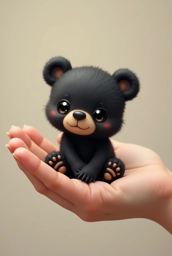 Very very cute small black bear in a man hand