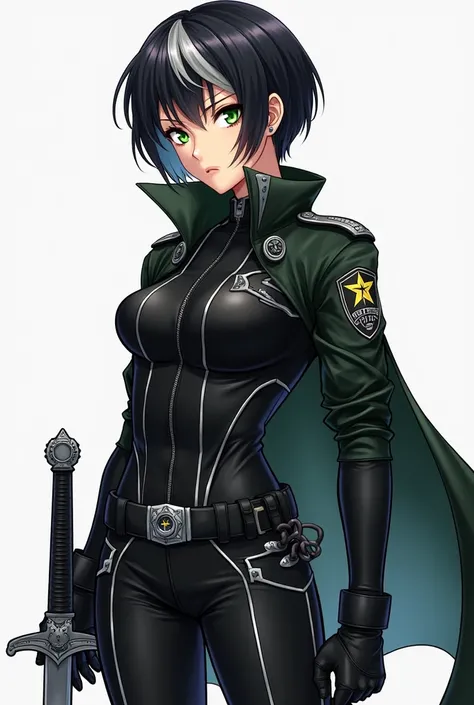 .  Captain Lara  "sable" Vega
Generate in anime style
Appearance:

hair:  Short and Dark ,  with a touch of silver gray on the tips  ( symbolizing your experience and leadership ).

eyes: Avid ,  of an intense green ,  with a look that transmits authority ...