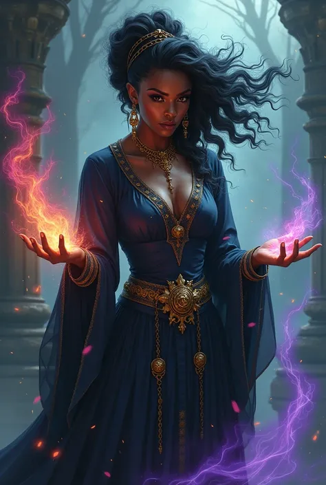 Black woman , Witch with magic coming out of her hands 