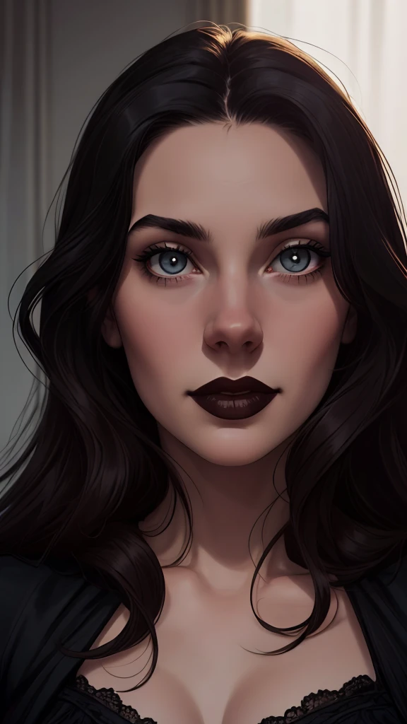 closeup of a woman in a black top and a black bra, estilo de arte de charlie bowater, Estilo Charlie Bowater, retrato de vampiro, arte do personagem charlie bowater, Alena Aenami e Artgerm, Neoartcore e Charlie Bowater, Charlie Bowater cores ricas e profun...