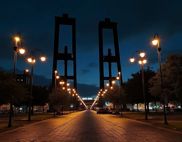 a photo of parquefundidora, (parquefundidora:1.5) at night seen from POV vision