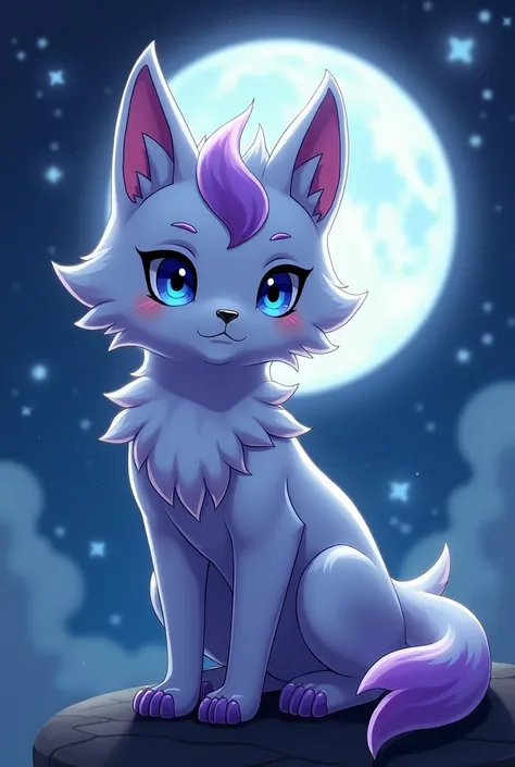 Kwami un Miraculous **name:** Lulette 
**animal:** greedy
**COLORS:**  A beautiful gradient that goes from deep blue to brilliant silver ,  with purple flashes on her fur .
**can:** **lunar light**,  can create shiny shields and reflect light to dazzle ene...