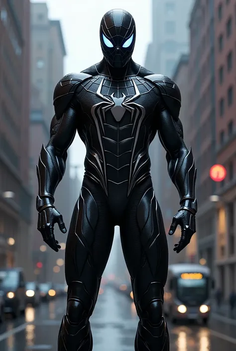  Create a Spider-Man with metal armor and black material, With the armor I try a black look 
