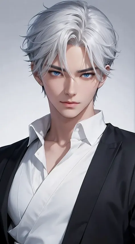 anime - style illustration of a man with a black apron and white shirt, handsome guy in demon slayer art, shigenori soejima illustration, official character art, official character illustration, male anime character, tall anime guy with blue eyes, delicate...