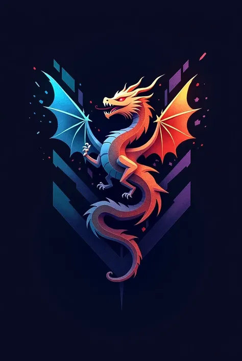 A logo for a nation resembling fire and dragons. Make it modern and blue/purple/black.