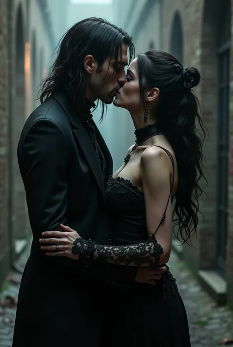 A goth couple kissing each other