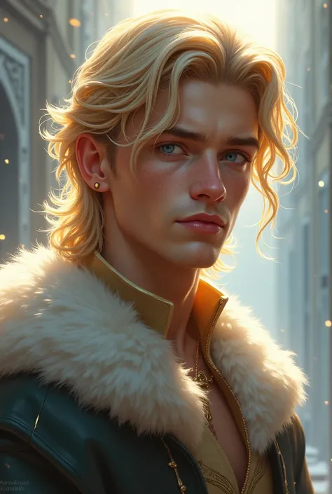 God Baldur as a young adolescent man, no beard, olhos azuis brilhantes,  blond hair, face and features perfect soft lips sculpted,  jaw and cheekbones well defined divine beauty, Divine Aura . Is he in Asgard 
