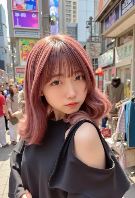 Tokyo, Kabukicho,   long hair that flutters in the wind  ,   pink hair,     High Definition  ,   dress